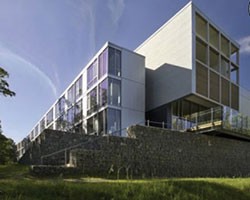 Corner view of the Gary C. Comer Geochemistry Building on Lamont Campus