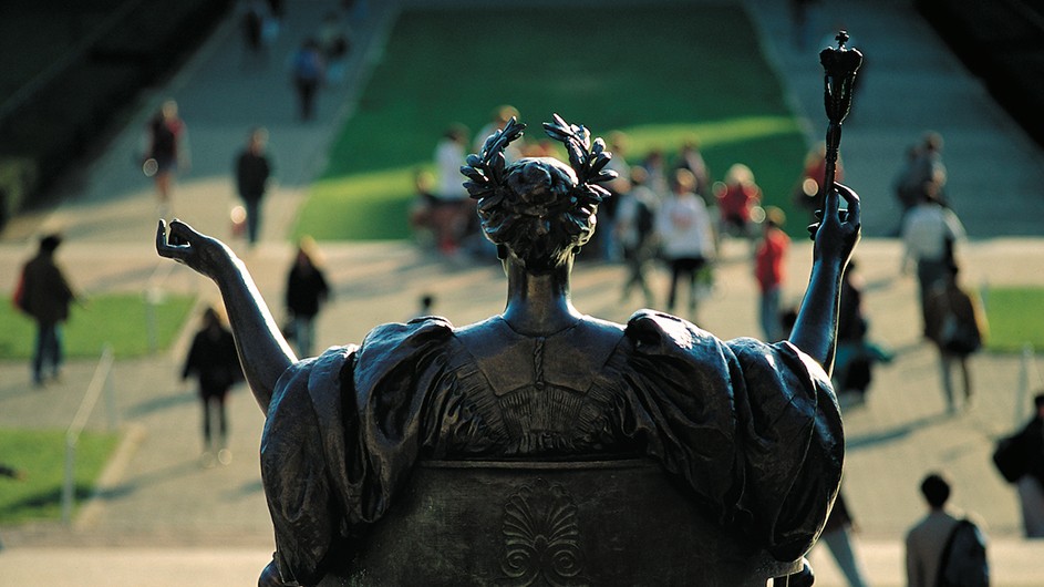 Alma Mater on Columbia's Morningside campus, seen from behind