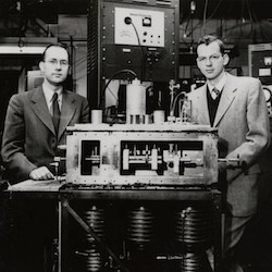 Charles Townes, the first MASER, and James Gordon. Credit: Columbia University Archive