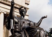 The Alma Mater statue in front of Low Library