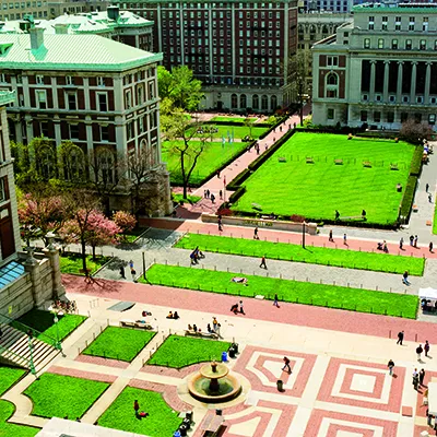 Aerial of South Lawn and Butler Library on Columbias University Morningside Campus
