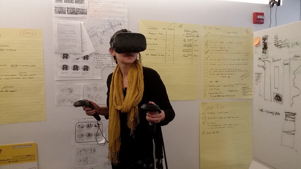 user suited in VR gear.