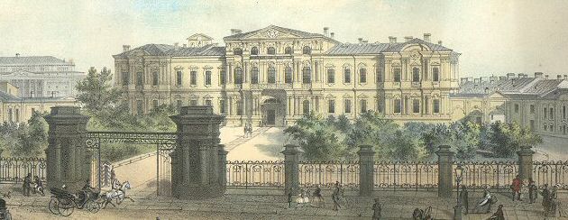 Imperial Corps of Pages Building, St. Petersburg, ca. 1858. Lithograph after a drawing by Joseph Charlemagne.
