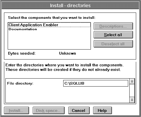 Install--directories window